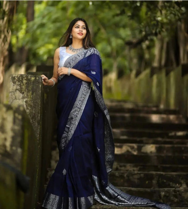 Blue Jacquard Silk Saree | Wedding & Reception Wear