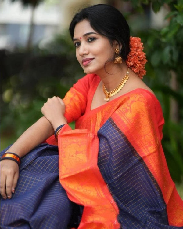 Blue Jacquard Silk Saree | Wedding & Reception Wear
