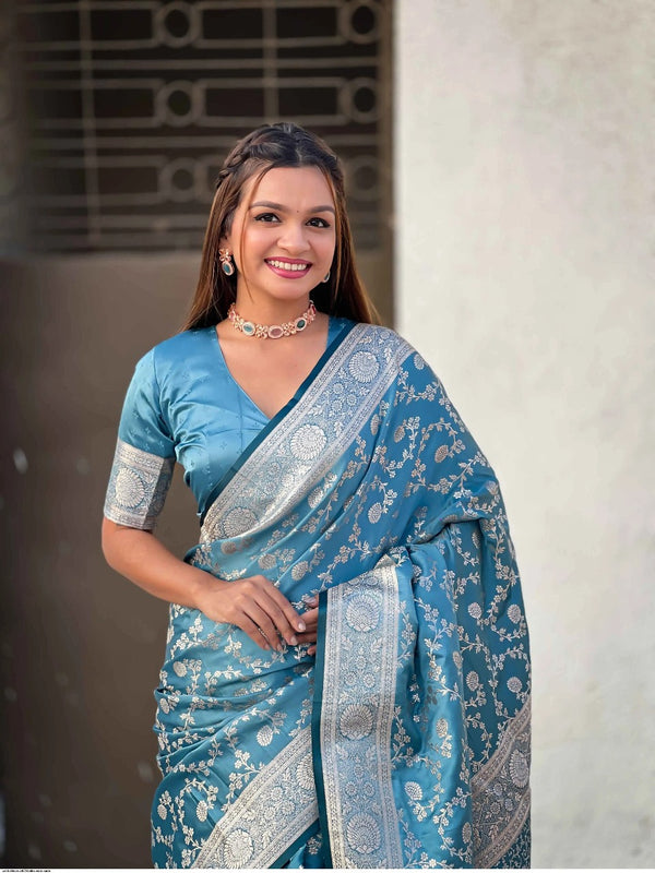 Blue Jacquard Silk Saree | Wedding & Reception Wear