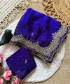 Blue Satin Saree with Gold Embroidery & Pearl Work Border | RD KAVITA