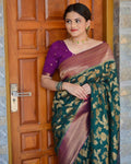 Bottle Green Banarasi Silk Saree | Festival & Ceremony Wear