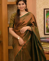 Bottle Green Banarasi Silk Saree | Festive & Party Wear