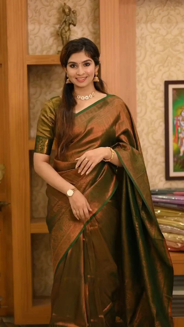 Bottle Green Banarasi Silk Saree | Festive & Party Wear