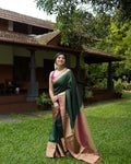 Bottle Green Banarasi Silk Saree | Festive & Party Wear