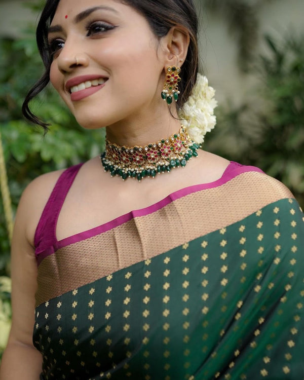Bottle Green Banarasi Silk Saree | Festive & Party Wear