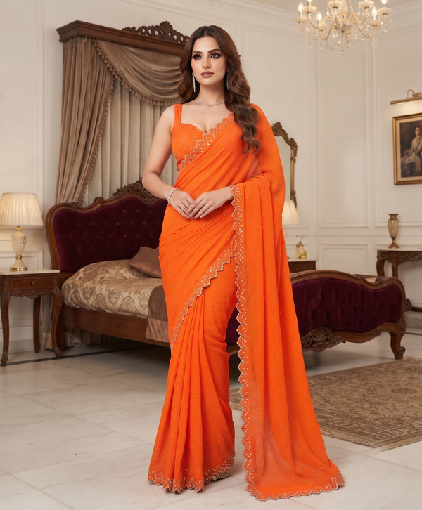 Bright Orange Silk Saree | Wedding & Festive Wear detail view