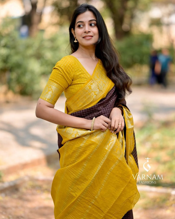 Brown Banarasi Silk Saree | Traditional Zari Weave
