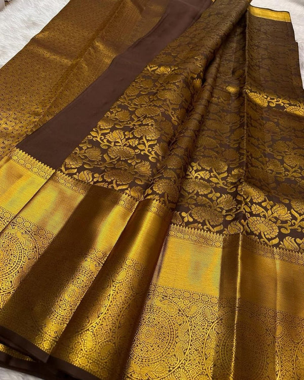 Brown Kanjivaram Silk Saree | Traditional Wedding Wear