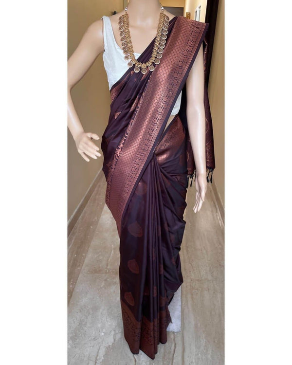 Coffee Banarasi Silk Saree | Bridal & Festive Wear