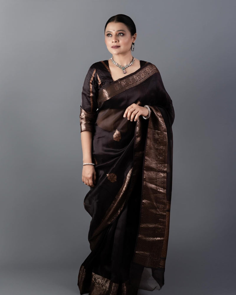 Coffee Banarasi Silk Saree | Traditional Wedding Wear