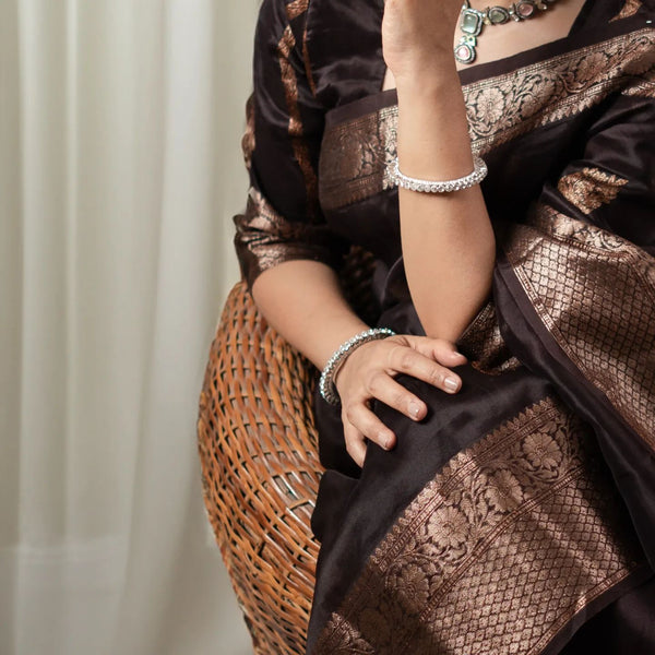 Coffee Banarasi Silk Saree | Traditional Wedding Wear