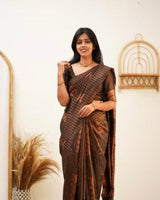 Coffee Banarasi Silk Saree | Wedding & Reception Wear