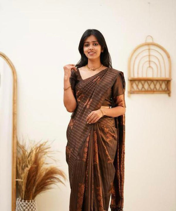 Coffee Banarasi Silk Saree | Wedding & Reception Wear