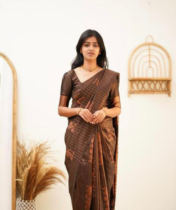 Coffee Banarasi Silk Saree | Wedding & Reception Wear