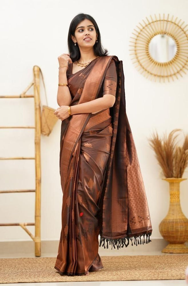 Coffee Jacquard Silk Saree | Ethnic Wear for Women