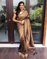 Coffee Jacquard Silk Saree | Rich Zari Border Saree