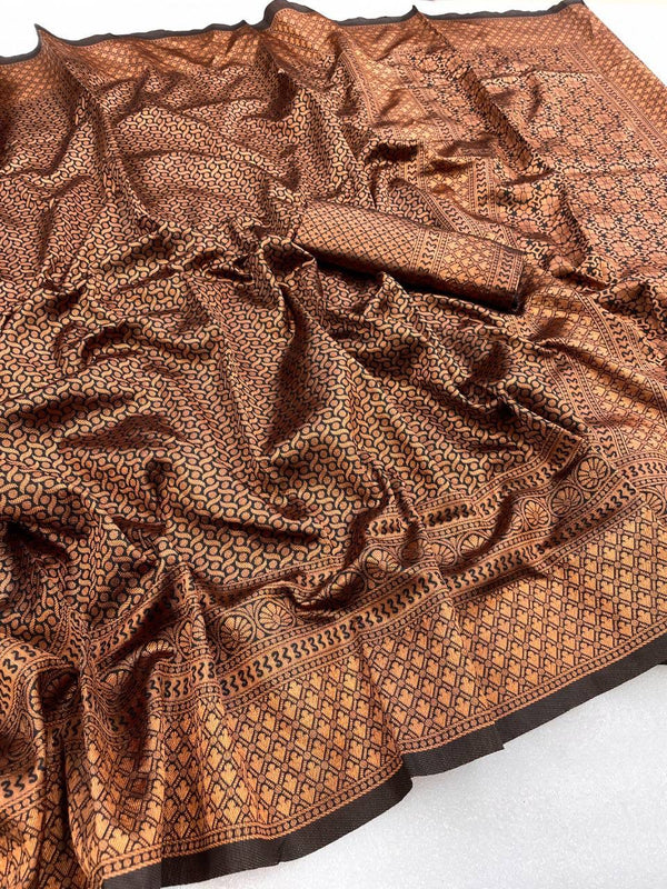Coffee Jacquard Silk Saree | Rich Zari Border Saree