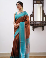 Coffee Kanjivaram Silk Saree | Traditional Zari Weave