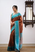 Coffee Kanjivaram Silk Saree | Traditional Zari Weave