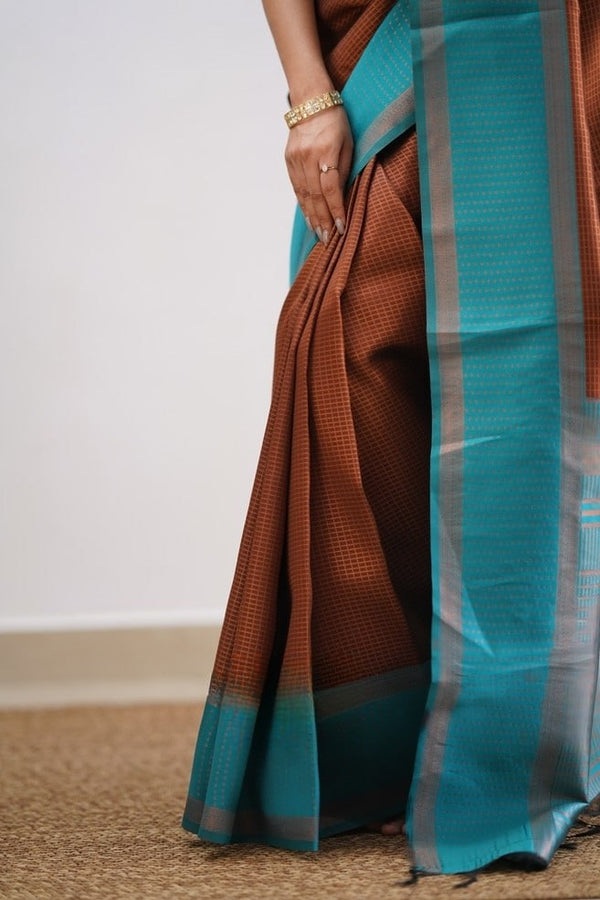 Coffee Kanjivaram Silk Saree | Traditional Zari Weave