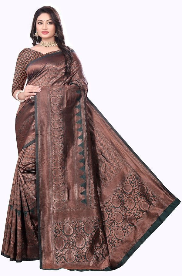 Copper Brown Jacquard Silk Saree | Festival & Ceremony Wear