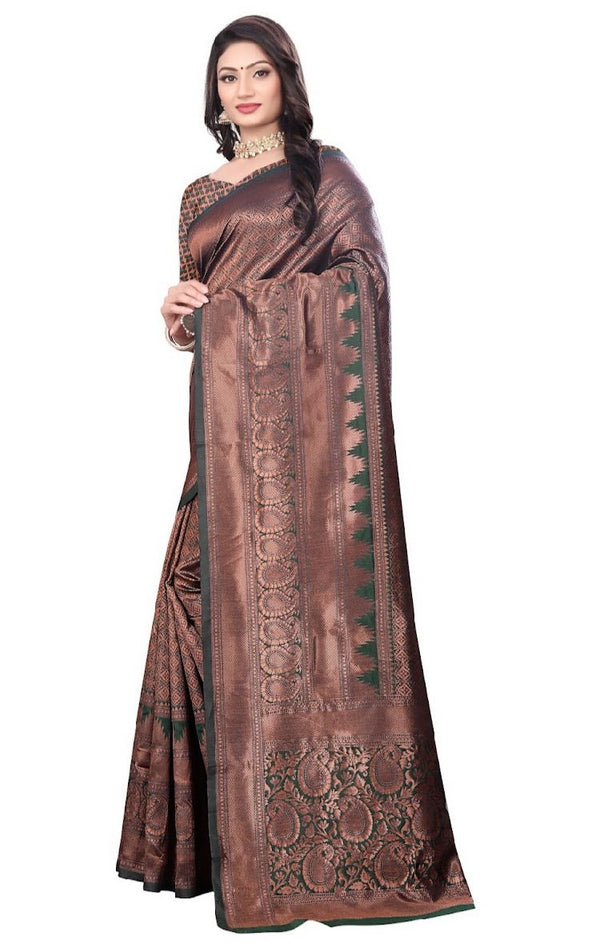 Copper Brown Jacquard Silk Saree | Festival & Ceremony Wear
