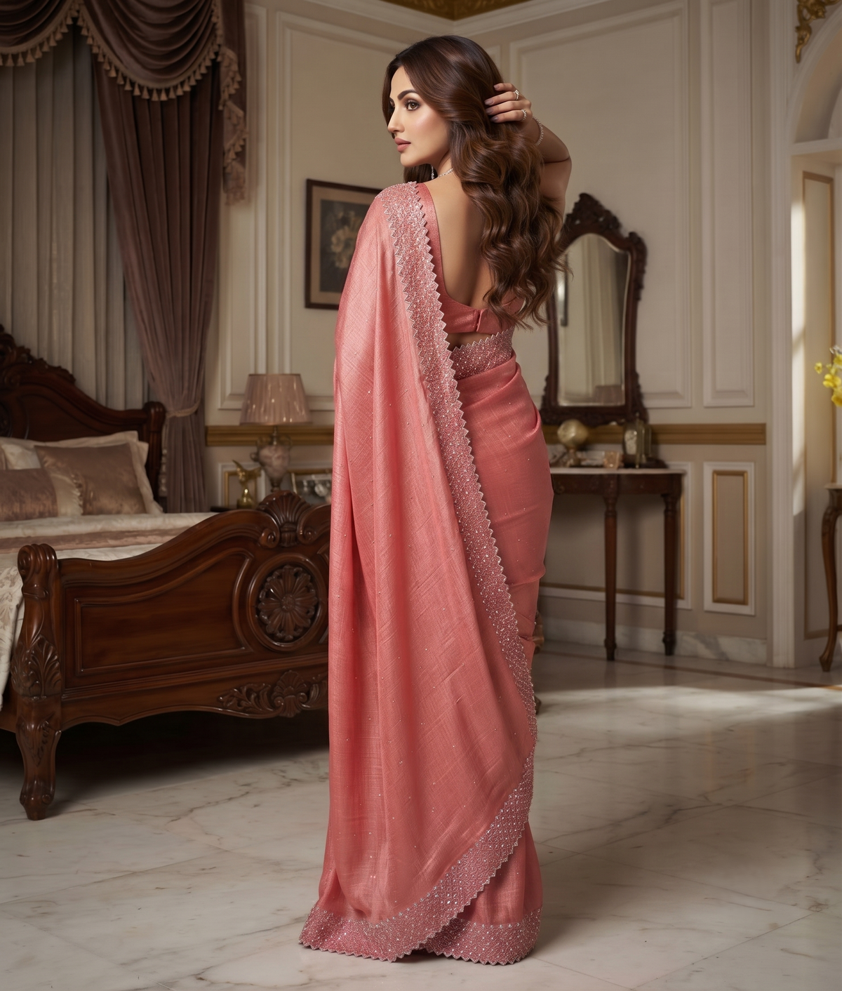 Coral Pink Silk Saree | Wedding & Festive Wear