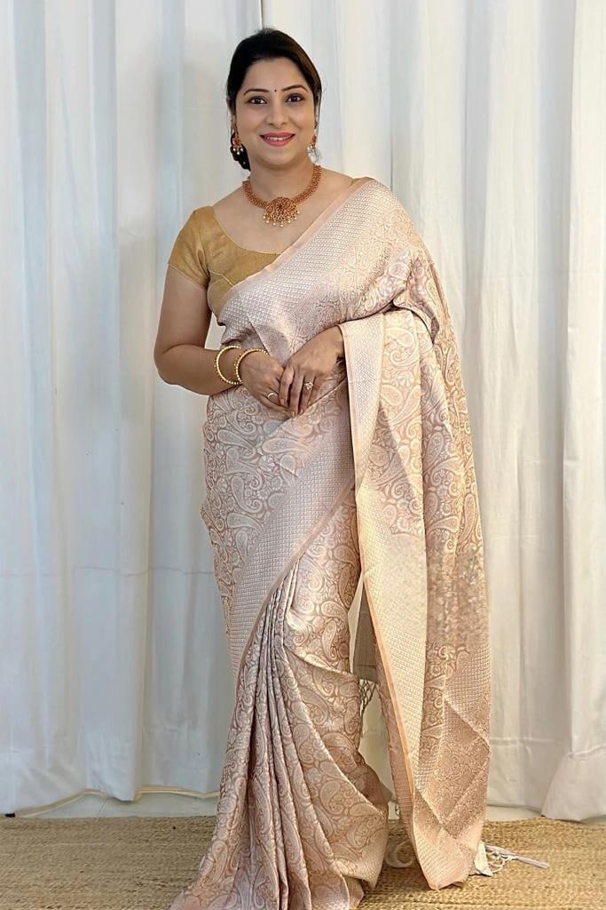 Cream Banarasi Silk Saree | Bridal & Festive Wear