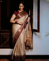 Cream Banarasi Silk Saree | Bridal & Festive Wear