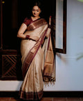 Cream Banarasi Silk Saree | Bridal & Festive Wear