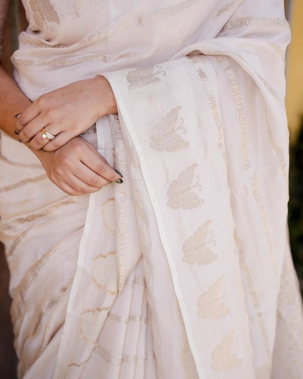 Cream Banarasi Silk Saree | Bridal & Festive Wear