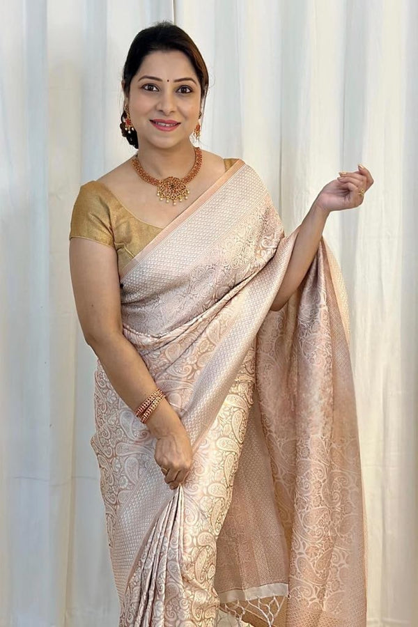 Cream Banarasi Silk Saree | Bridal & Festive Wear