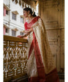 Cream Banarasi Silk Saree | Durga Puja Special