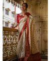 Cream Banarasi Silk Saree | Durga Puja Special