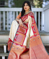 Cream Banarasi Silk Saree | Durga Puja Special