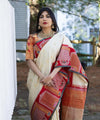 Cream Banarasi Silk Saree | Durga Puja Special