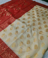 Cream Banarasi Silk Saree | Durga Puja Special