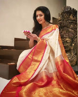 Cream Banarasi Silk Saree | Festive Celebration Wear