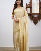 Cream Banarasi Silk Saree | Festive & Party Wear
