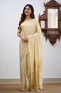 Cream Banarasi Silk Saree | Festive & Party Wear