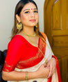Cream Banarasi Silk Saree | Puja Collection