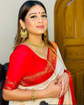 Cream Banarasi Silk Saree | Puja Collection