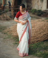 Cream Banarasi Silk Saree | Puja Collection