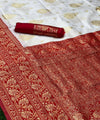 Cream Banarasi Silk Saree | Puja Collection