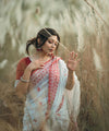 Cream Banarasi Silk Saree | Puja Collection