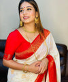 Cream Banarasi Silk Saree | Puja Collection