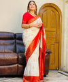 Cream Banarasi Silk Saree | Puja Collection
