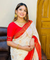 Cream Banarasi Silk Saree | Puja Collection