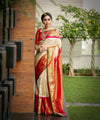 Cream Banarasi Silk Saree | Puja & Festive Wear