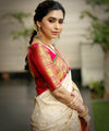 Cream Banarasi Silk Saree | Puja & Festive Wear